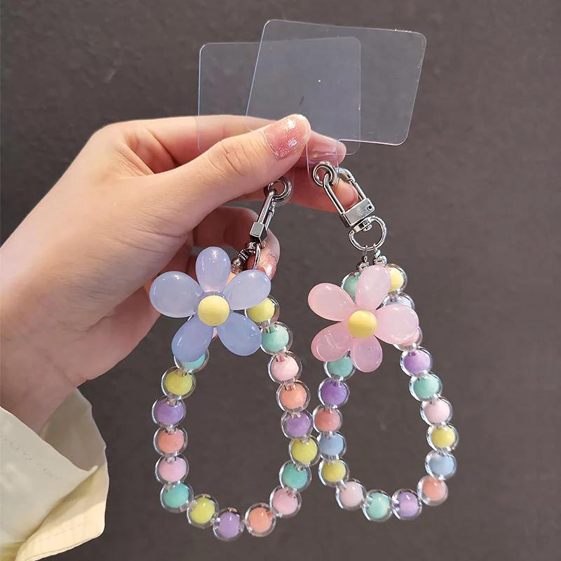 

Colored Bead Petal Lanyard Phone Anti-lost Lanyard Keychain Short Wrist Pendant Pendant Women's Hand-held Mobile Phone Pendant