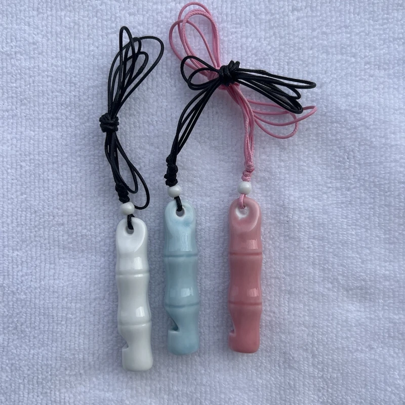 1pc, ceramic whistle, bamboo shape, with lanyard