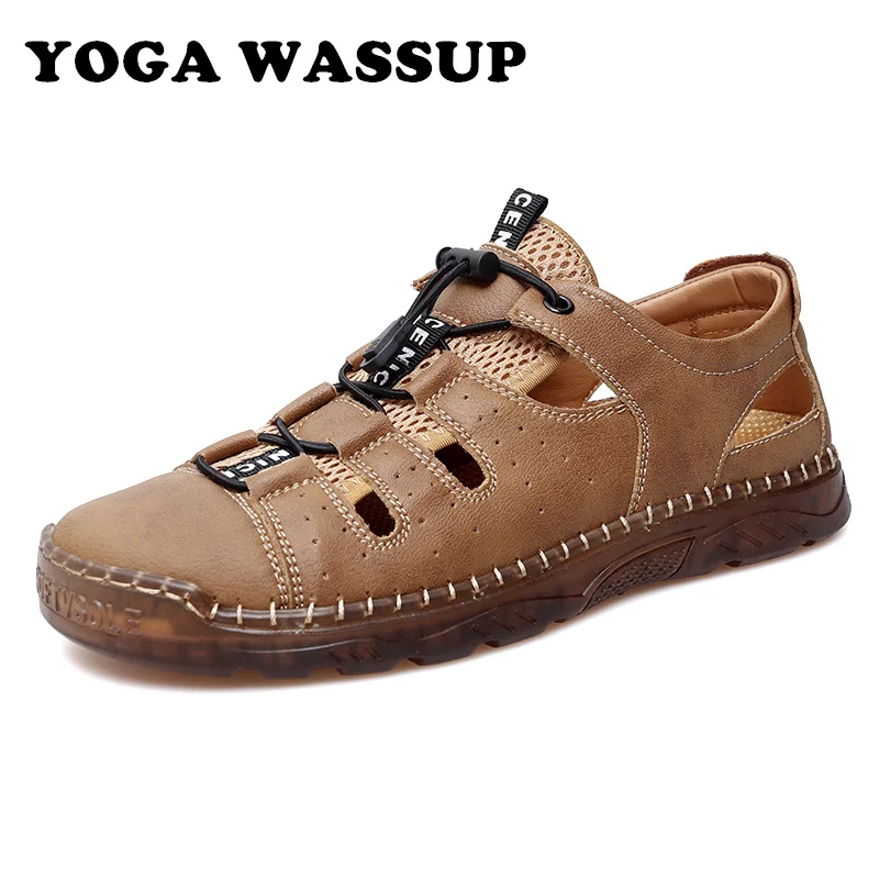 Yoga wassup-รองเท้าฤดูร้อนหนังผู้ชายรองเท้าแตะคลาสสิกทำมือเหมาะสำหรับการเดินและชายหาดลำลองรองเท้าแตะ