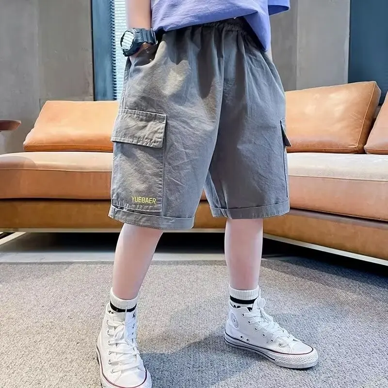 Summer Children's Clothing Boys Work Shorts Large Size Casual Sweatpants Boys Korean Street Style Fashion Letter Beach Shorts