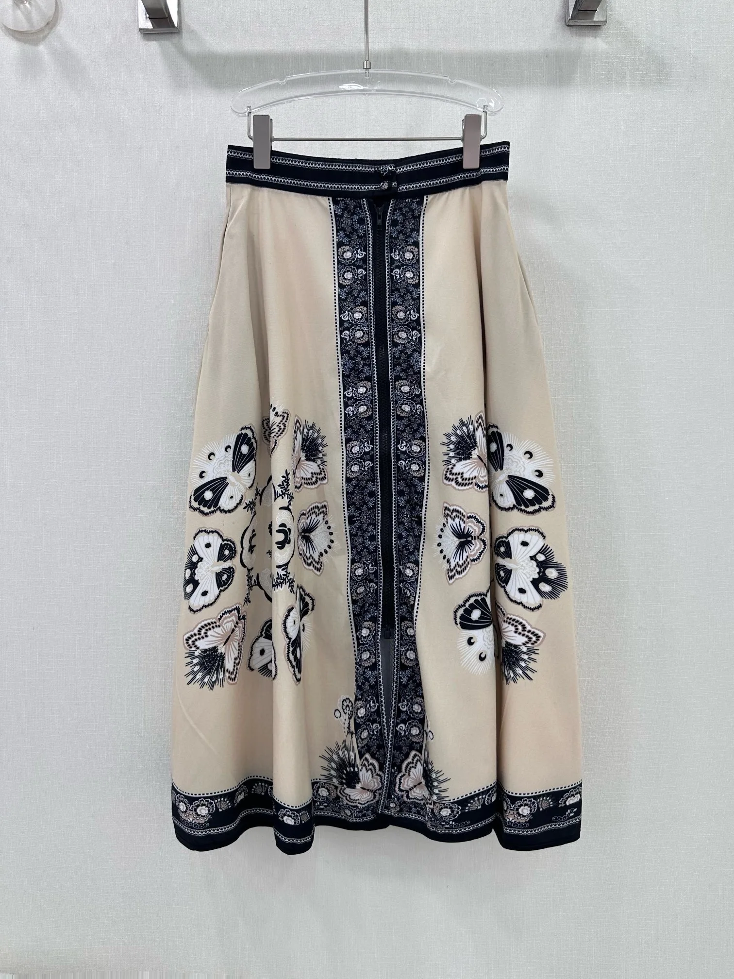 EVACANDIS Cotton Linen Blended Butterfly Printing Midi Skirts Women New A-Line Chic Vintage Elegant Luxury Hit Color Sweet