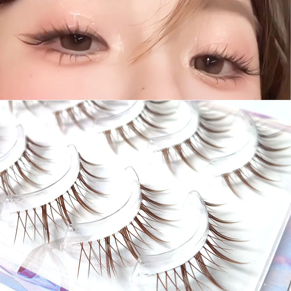 ICYCHEER Braune Farbe Falsche Wimpern Natürlich aussehende Wispy Längliche Wimpernverlängerung Katzenwimpern Wimpern Geflügeltes Ende