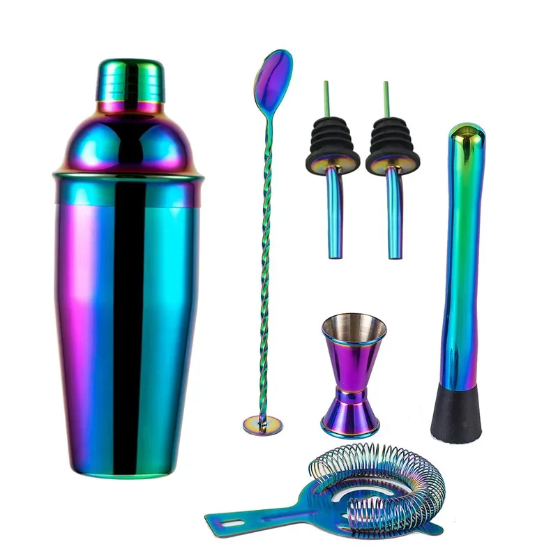 

5/7pcs Rainbow Cocktail Shaker Stainless Steel Boston Shaker Set Bartender Kit Drink Mixer Party Tools Bourbon Cocktail Corks