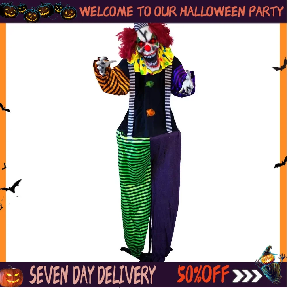 

Halloween Animatronics Creepy Clown. 5ft 9in Animated Halloween Decoration. Evil Clown Scary Outdoor Motion & Sound Activated