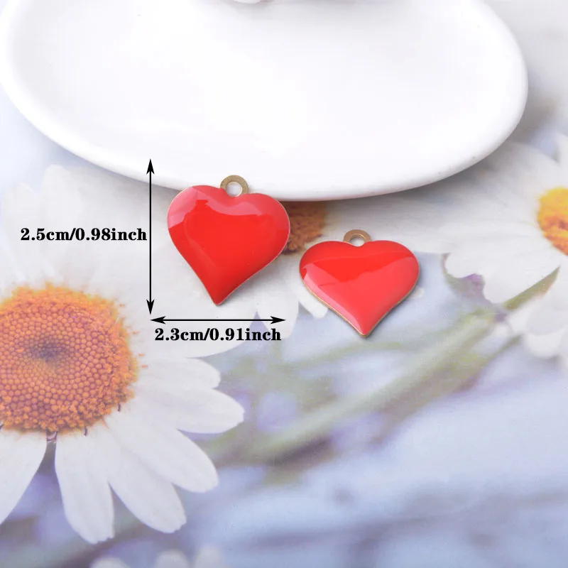 10 Stück Kupfer Beidseitig Emaillierte Herz-Anhänger Bunte Damen Halskette Ohrringe Öltropfen Liebesanhänger DIY Schmuckzubehör – Detail 2