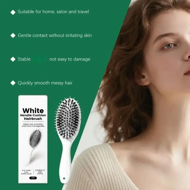 Boar Bristles And Nylon Brush Provides Gentle Detangling Frizzy Control Enhancement Perfect For Daily Hair Care Routine A2UB