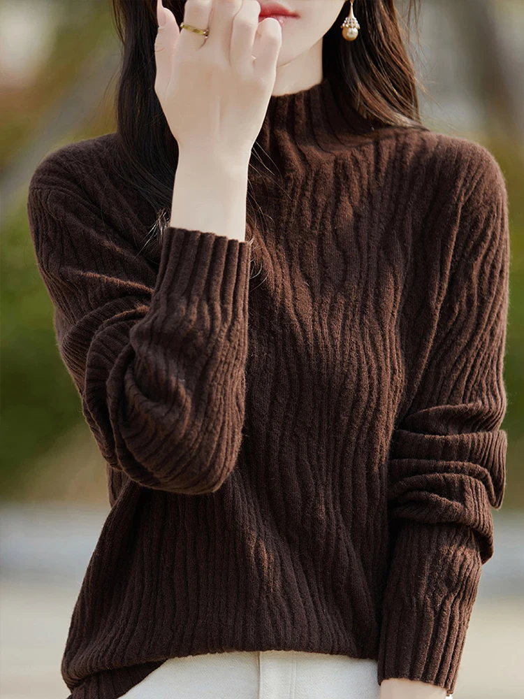 

Women's Knitted Base irt f High Collar Patterned Inner Wear Casual Faion Autumn Winter Sweater Loose Fit Long Sve