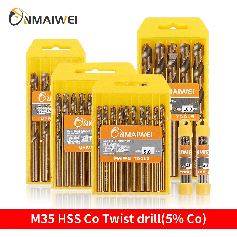 5-10pcs 1-13mm HSS M35 Cobalt Twist Drill Bit Set Solid Tungsten Bits For Stainless Steel Aluminum Iron Wood Metal Drill bits