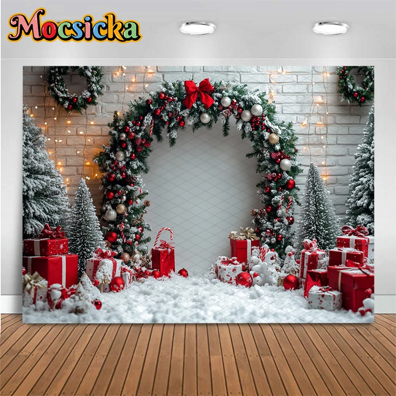 Mocsicka عيد ميلاد سعيد خلفية التصوير الفوتوغرافي اطلاق النار الدعائم شجرة عيد الميلاد الثلوج الهدايا الديكورات الأطفال الكبار الأسرة خلفيات الحفلات