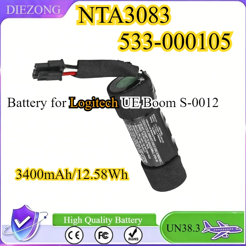 3400mAh/12.58Wh Speaker Battery for Logitech 533-000105 NTA3083 UE Boom S-0012 Speaker Replacement Batteries