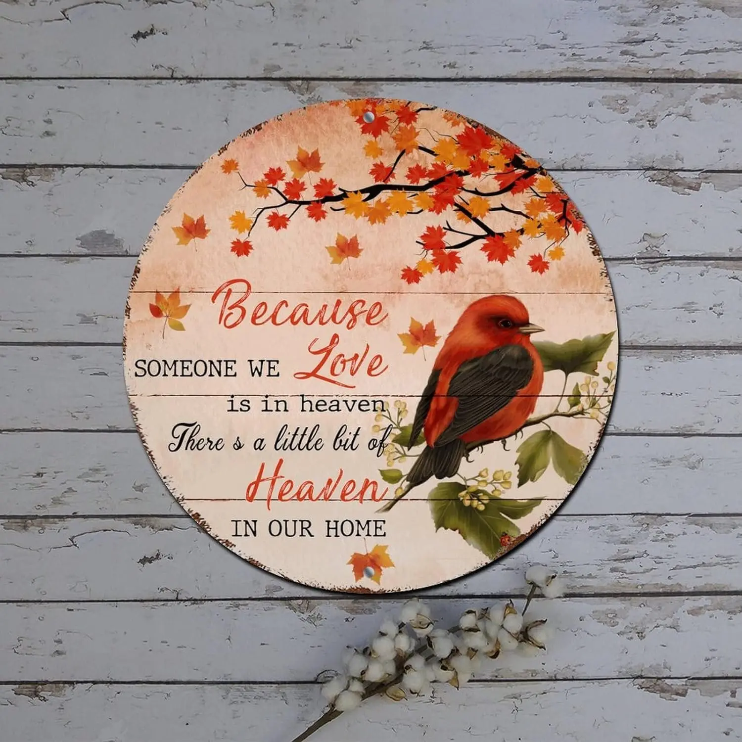 Merry Christmas Sign Because Someone We Love Is in Heaven Cardinalis Round Metal Tin Sign Christmas Cabinet Decorations Rustic M