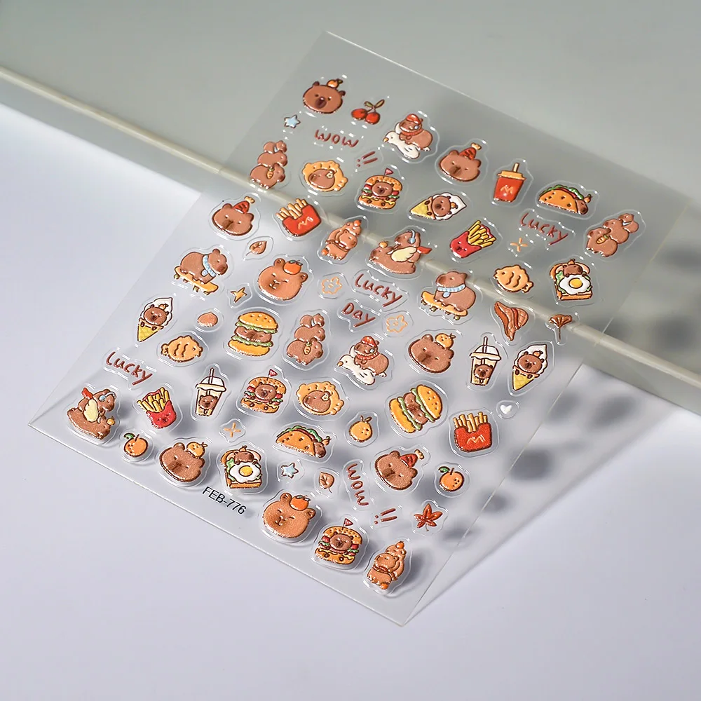 Capybara Nail Sticker 5D Cute Animal Decal Nail Art Sliders Foil Tattoo FEB-776