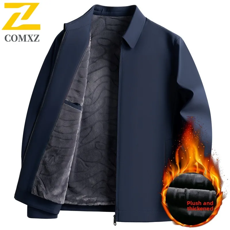 Male Jacket Winter 2025 New Fashion Classic Stand Collar Thickened Fleece Lined Coat Premium Business Casual Warm Outerwear