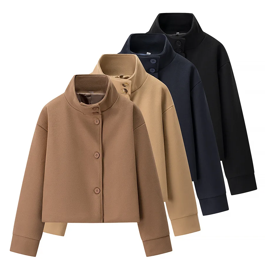 

Fashion Wool Coats Women Autumn Winter Woolen Jacket Single Breasted Warm Outerwear Overcoats Turn-down Collar Streetwear Coat