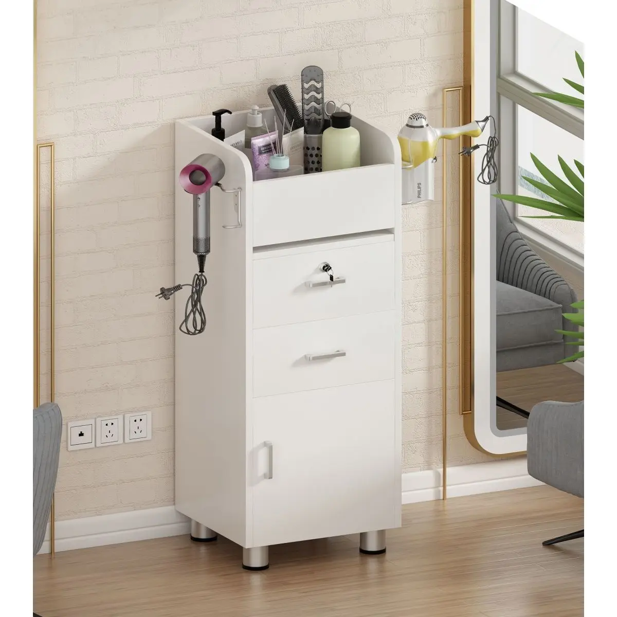 AOLIVIYA Hair Salon Cabinet Beauty Salon Products Tools Truck Cabinet Floor-to-Floor with Drawer Locker Removable Barber Cabinet