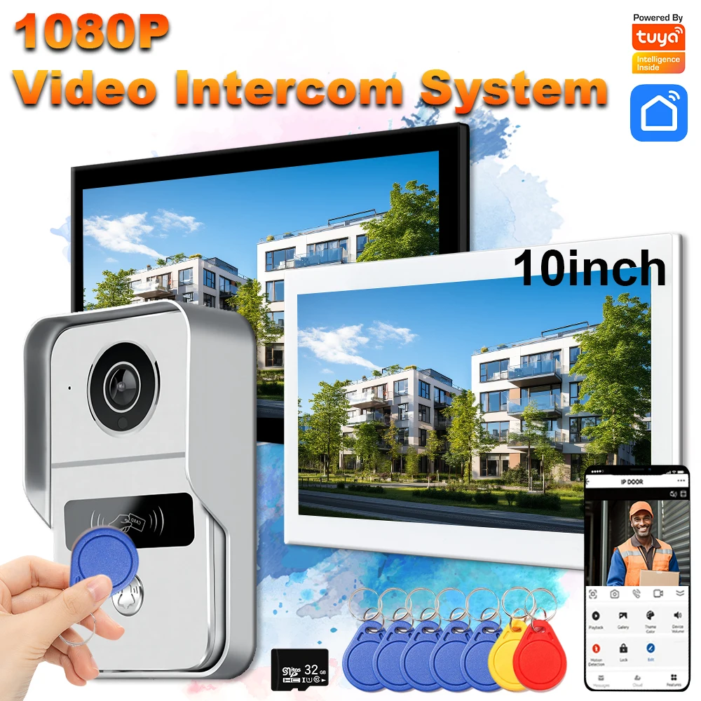 1080P Video Doorbell System Tuya Smart WiFi Intercom With RFID Card Unlock 140° Wide View Motion Detection Remote Control