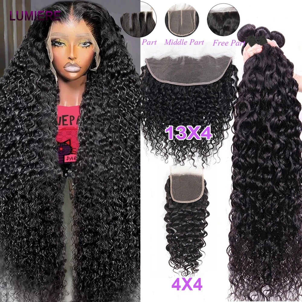 8-30”Wholesale Deep Water Curly Wave Human Hair Bundles With Closure Frontal HD 100% Raw Virgin 15A Peruvian Hair Extensions