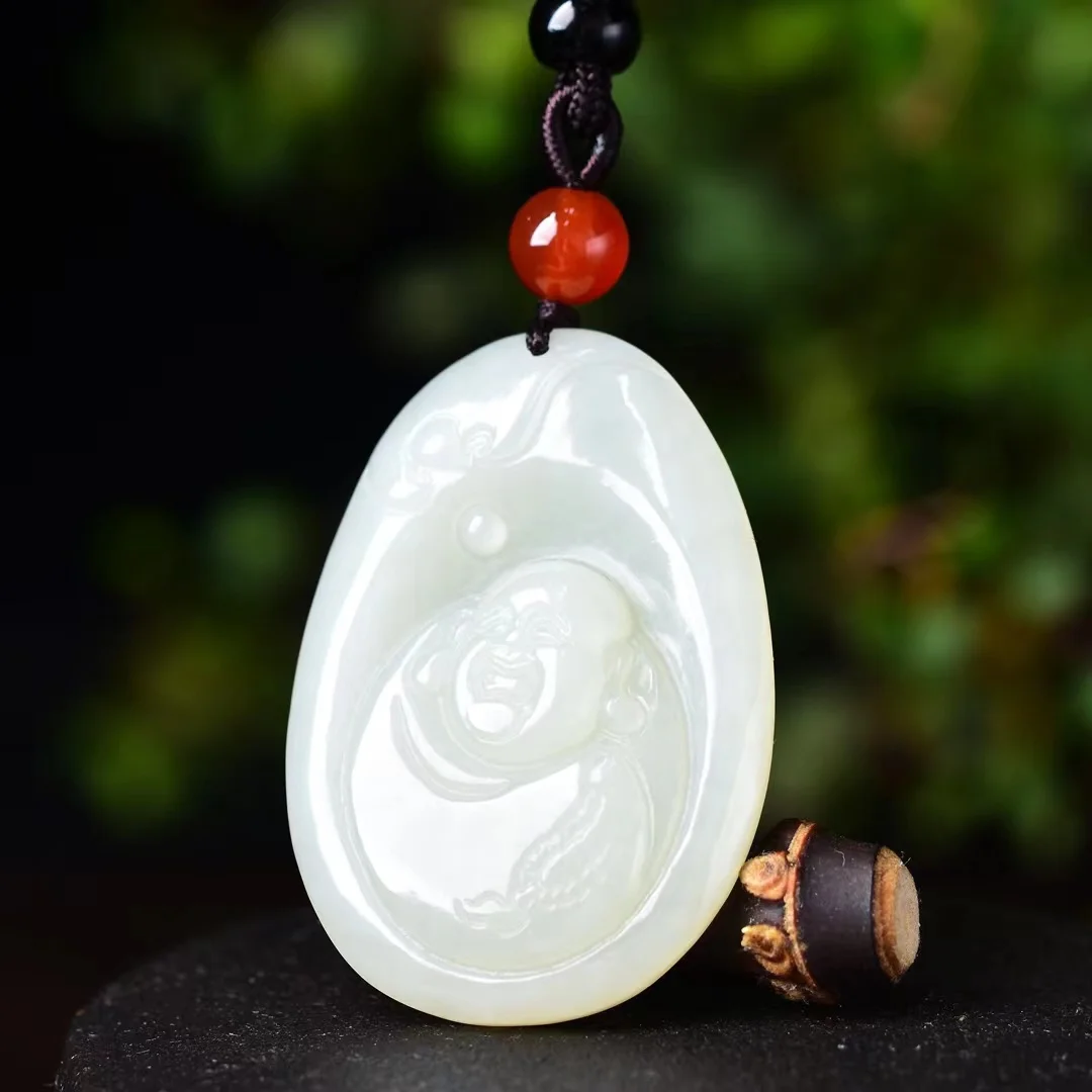 Exquisite Hetian Jade Auspicious Maitreya Buddha Pendant Jewelry 1698#