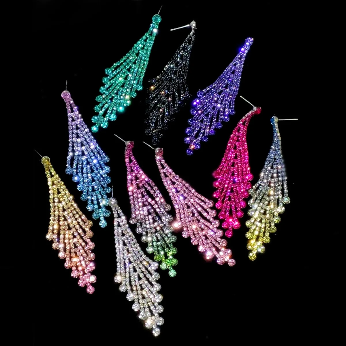 temperament shiny diamond rhombus long earrings women's fashion high-end stud earrings