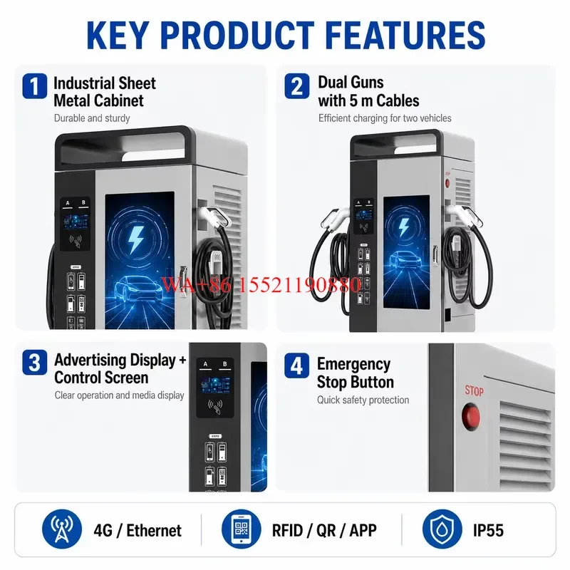 WMWMNU for 60-480kW Floor-mounted DC Fast EV Charger with Advertising Screen Dual Gun GB/T Commercial Charging Station