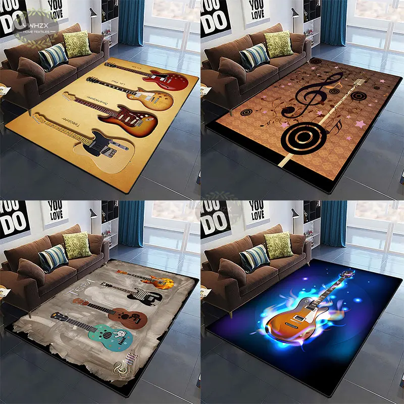 

Guitar Melody Carpets For Living Room Colorful Music 3D Printed Non-Slip Area Rug Bedroom Bedside Home Decor Washable Floor Mat