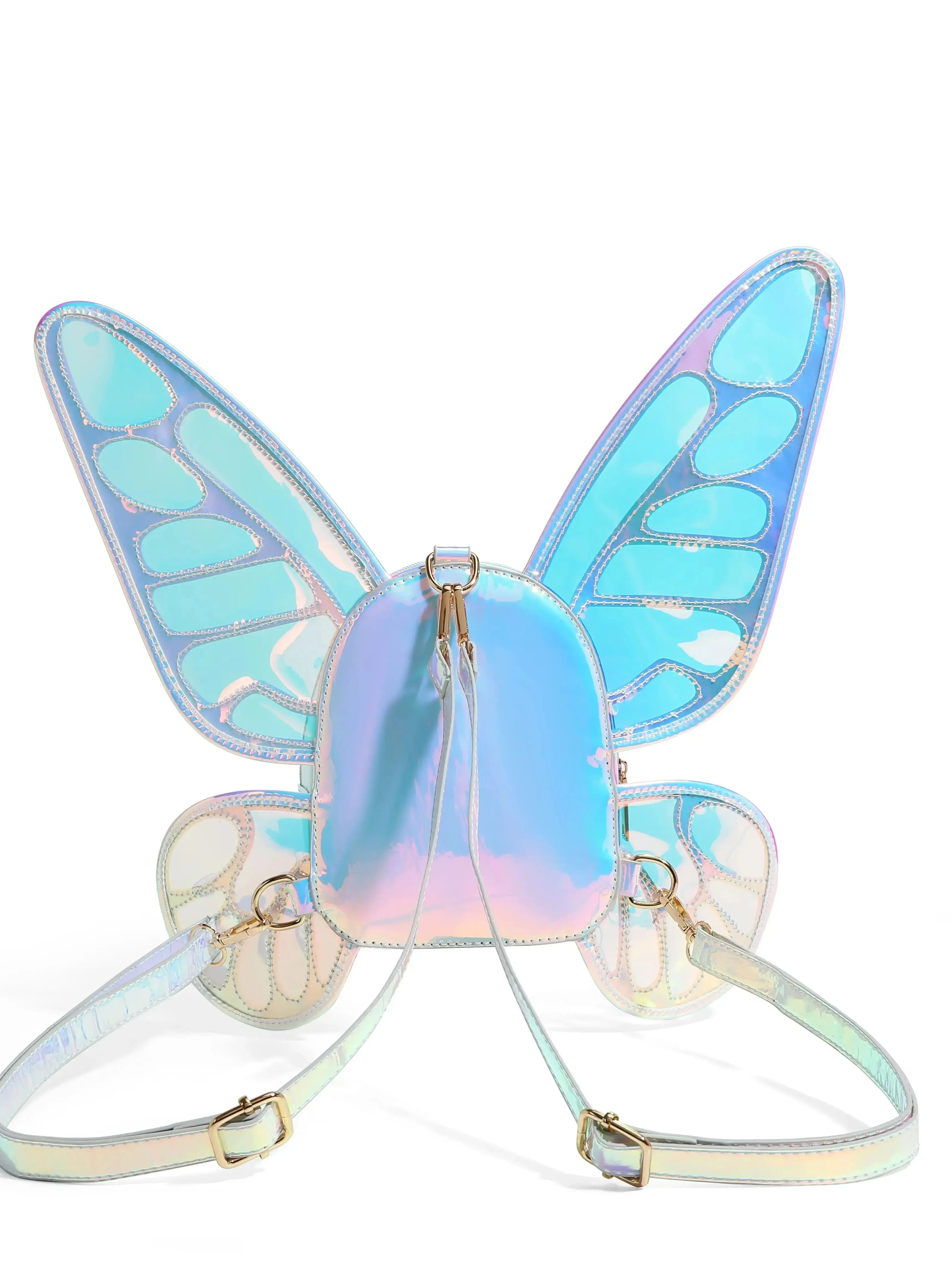 

2025 New Fashion Cute Butterfly Laser Reflective Mini Backpack for Girls - Double Layer Wings Design PVC Waterproof School Bag