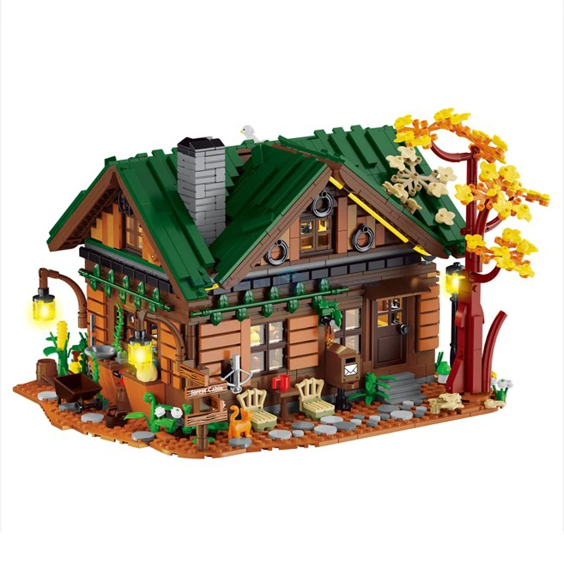 Modelo de cabine florestal blocos de construção moc 1004 floresta lodge casa arquitetura modular tijolos ideias criativas presente brinquedo crianças adultos