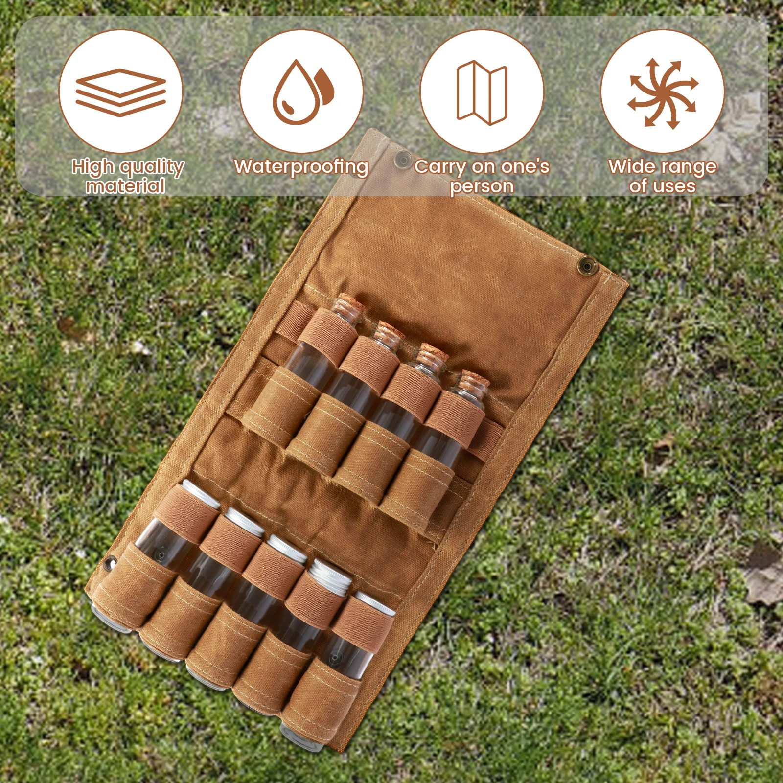 Portable Spice Bag with 9 Spice Containers Canvas Seasoning Bottle Storage Bag with Thread Hole 9 Holes Spice Bottle Organizer