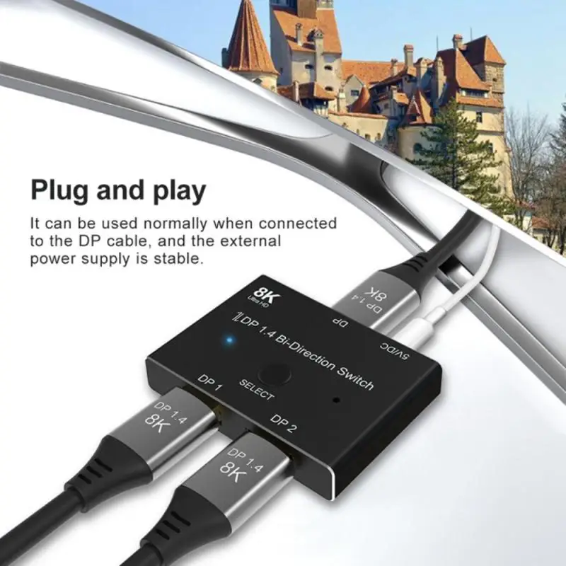 2x1 Bi-Direction HDMI-compatible 2 In 1 Out Switcher Adapter 8K@60Hz 4K@120Hz 1x2 Converter Splitter with Switch Button