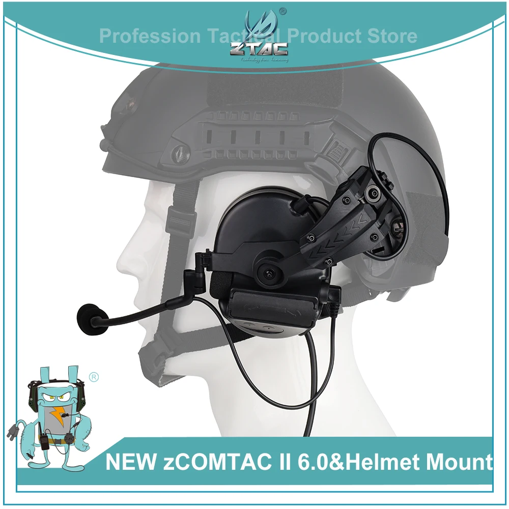 ZTAC New Tactical Helmet Headset Pelto Comta II ARC Rail Noise Reduction Pickup For Helmet Adapter Mount Hunting 2 in 1