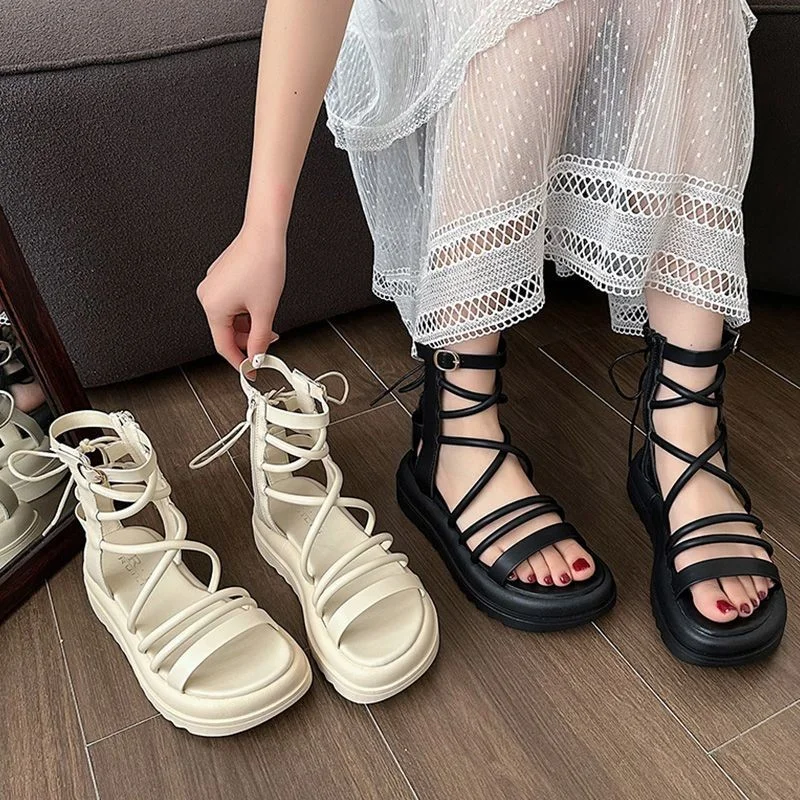 Shoes for Women 2023 Fashion Ankle-wrap Zip Women\'s Sandals Summer Casual Sandals Women Narrow Band Thick Bottom Shoes Ladies