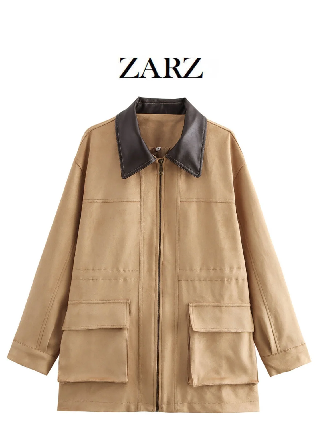 

ZARZ Long Suede Jaet for Women Turn-down Collar Oversize Warm Outerwear Artistic Sle Regular Thin Winter Collection
