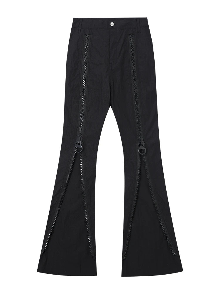 2025 Men's Four Seasons Wear Trendy Original Design Pants Fashion Solid Color Large Zipper Flared Pants Male Handsome Trousers