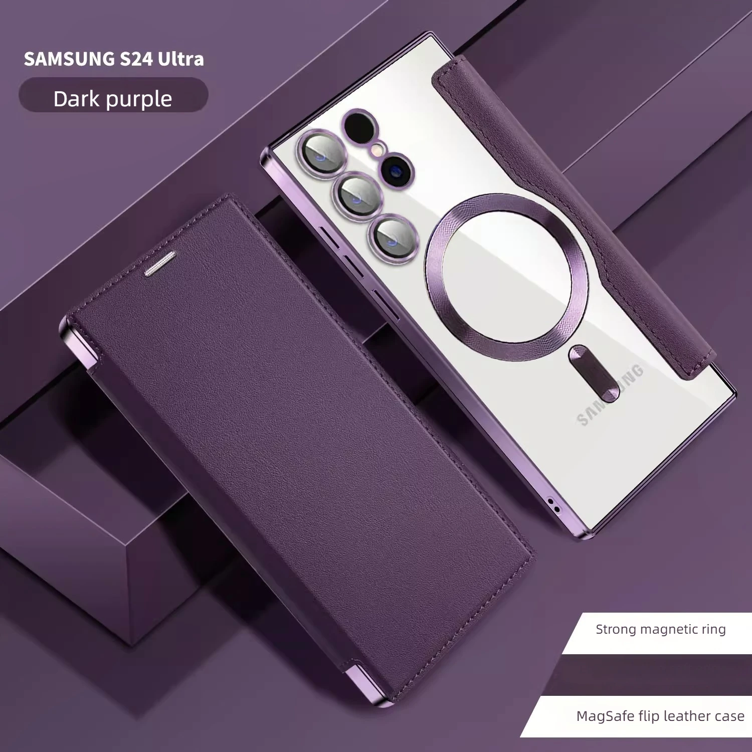 Magnetic flip card clip-on protective case,for Samsung S25 S24 S23Ultra magnetic wireless charging all-inclusive protective case image 6