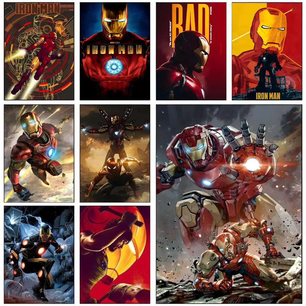 Póster de película MINISO Iron Man, pegatina removible para pared, Mural artístico autoadhesivo para el hogar, oficina, sala de estar, comedor, decoración de pared