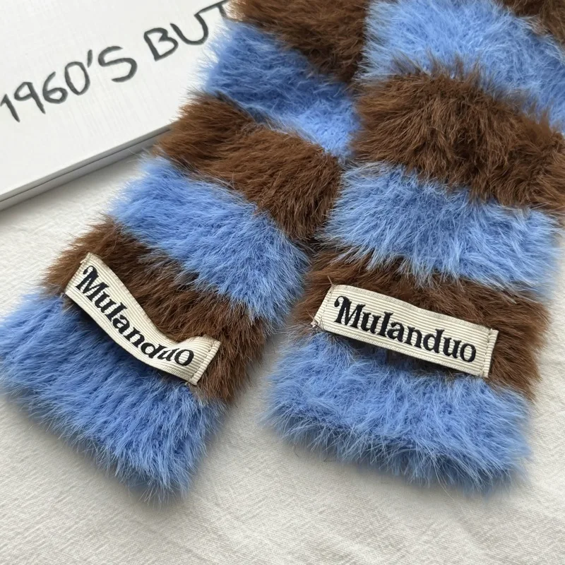 2025 المنك مثل مخطط نمط جو قفازات محبوكة المرأة الخريف والشتاء الدافئة المفتوحة إصبع شاشة تعمل باللمس قفازات مقاومة للبرودة