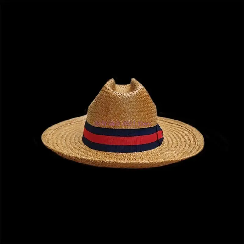 

49ME Соломенная шляпа ручной работы Защитная шляпа от солнца с широкими полями Ковбойская шляпа Головной убор для отпуска