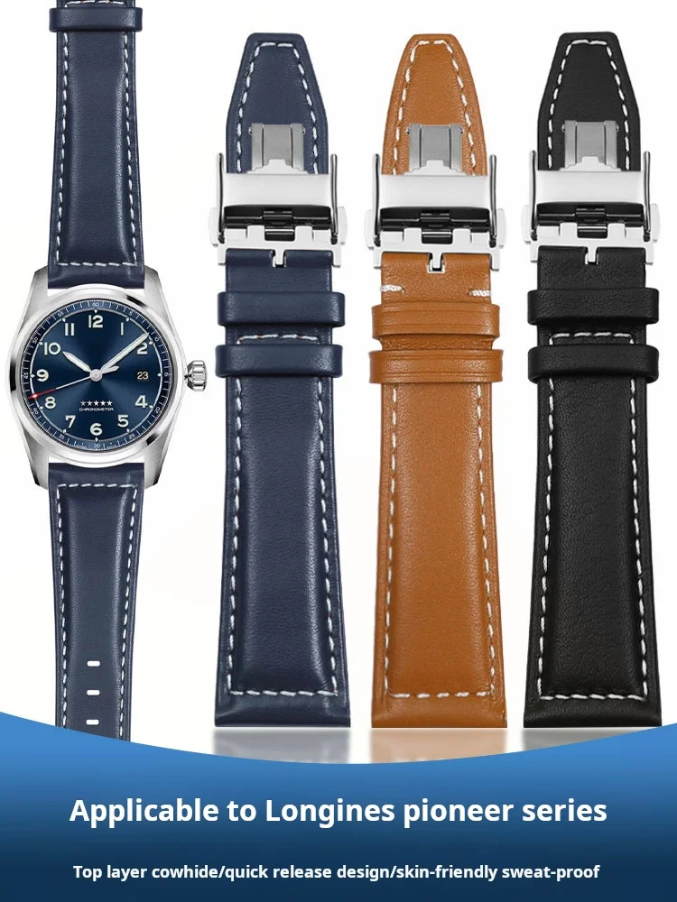 21mm 22mm bracelet de montre pour Longines Pioneer cinq étoiles amiral série bracelet de montre en cuir hommes Comcas L3.810/L3.811 bracelet en peau de vache