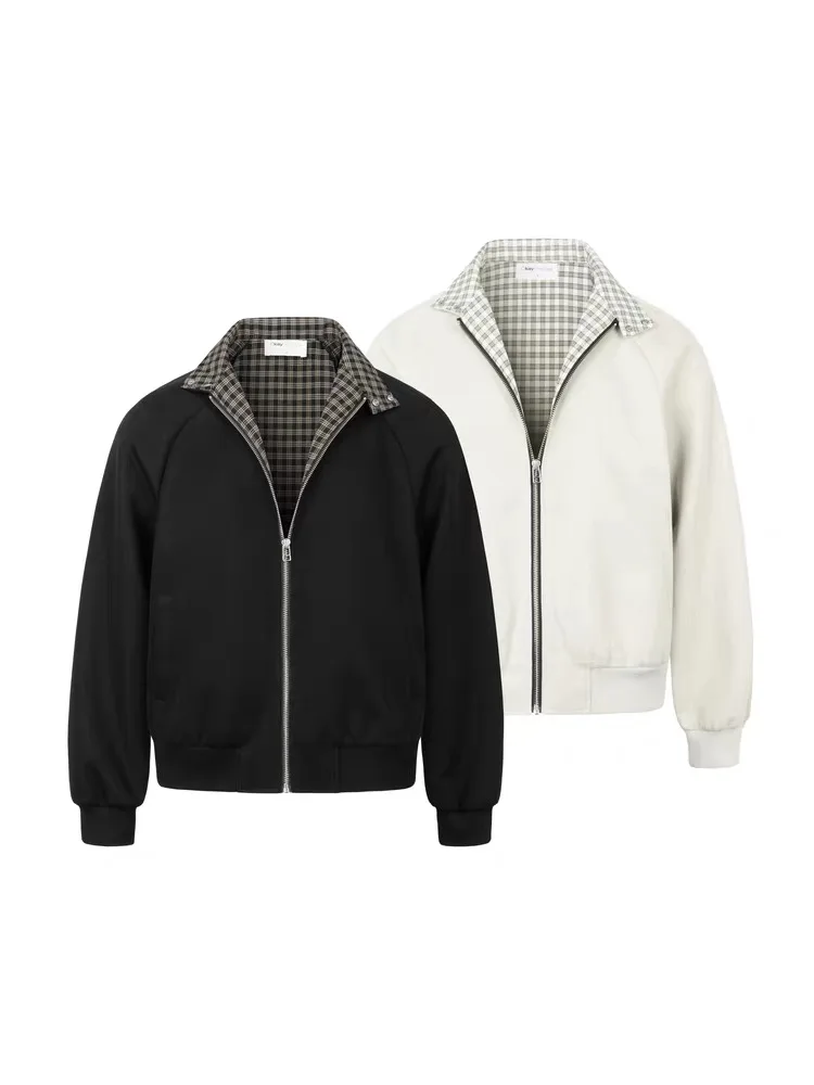 

Casual Plaid Jaet Men's Autumn Winter Design Cleanfit Outerwear Trendy Patchwork Old Money Harrington Sle Long Sve Zipper