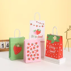 6pcs Sweet Strawberry Theme Paper Gift Packing Bags Cookie Candy Bag for Kids Girl Birthday Baby Shower Party Decoration