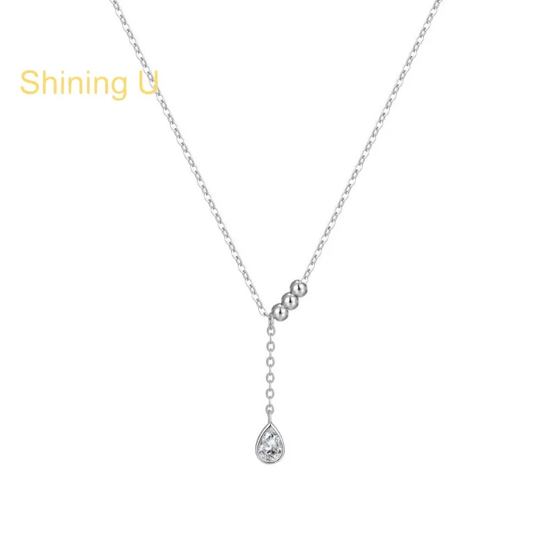 

Shining U S925 Silver Pear High Carbon Diamond Gems Y Chain Necklace for Women Fine Jewelry Wedding Anniversary