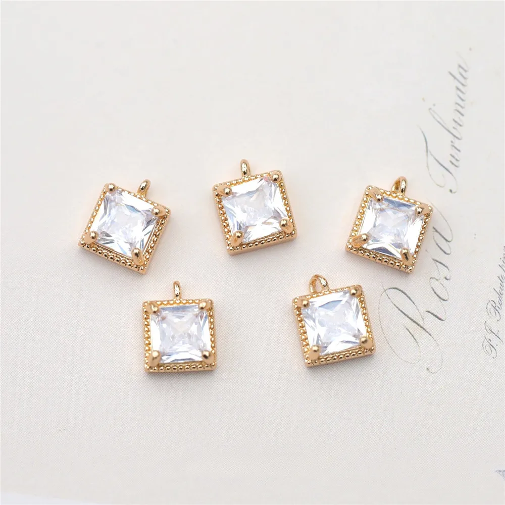 

Copper-plated Real Gold Micro-inlaid Square Zircon Square Pendant DIY Handmade Accessories S349