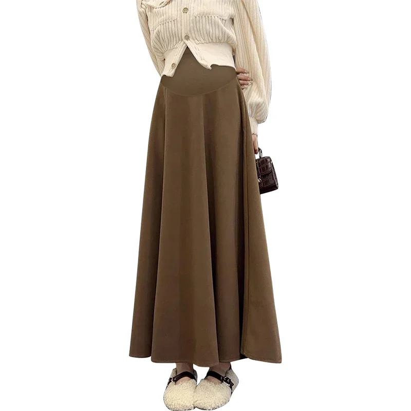 

Dense Woolen Maternity Long Skirts Elegant A Line Big Bottoms Clothes for Pregnant Women Autumn Winter Pregnancy