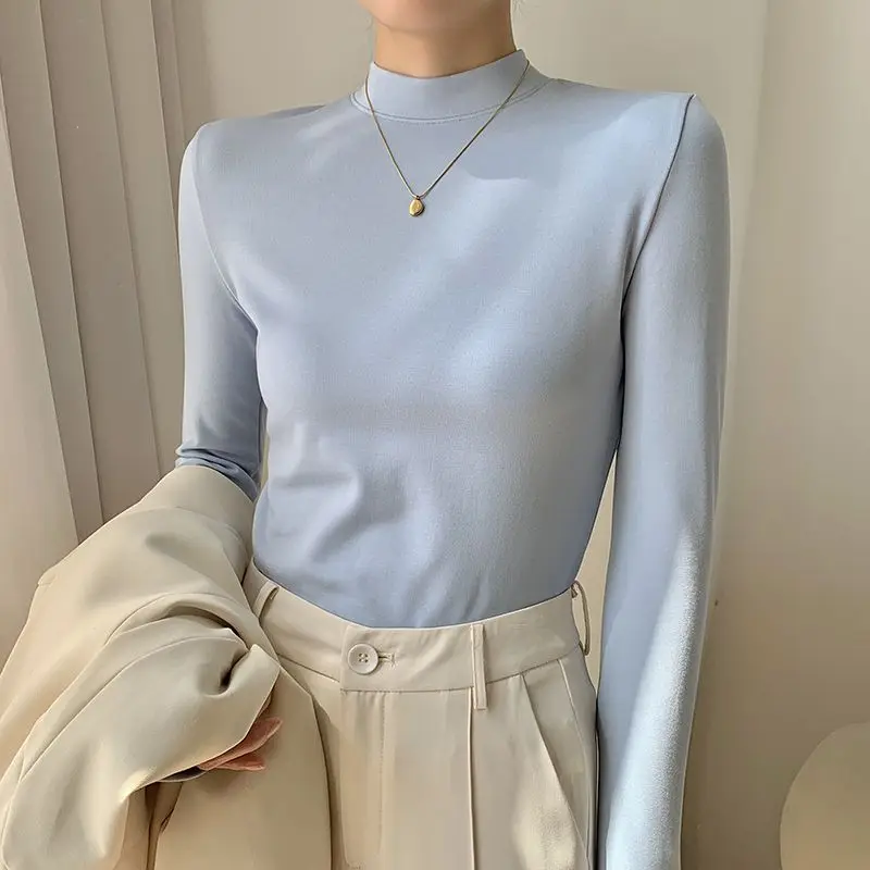 

Half Turtleneck Bottoming Shirt Autumn and Winter Women's New Solid Color Long-sleeved T-shirt Basic Slim Shirring Top T436