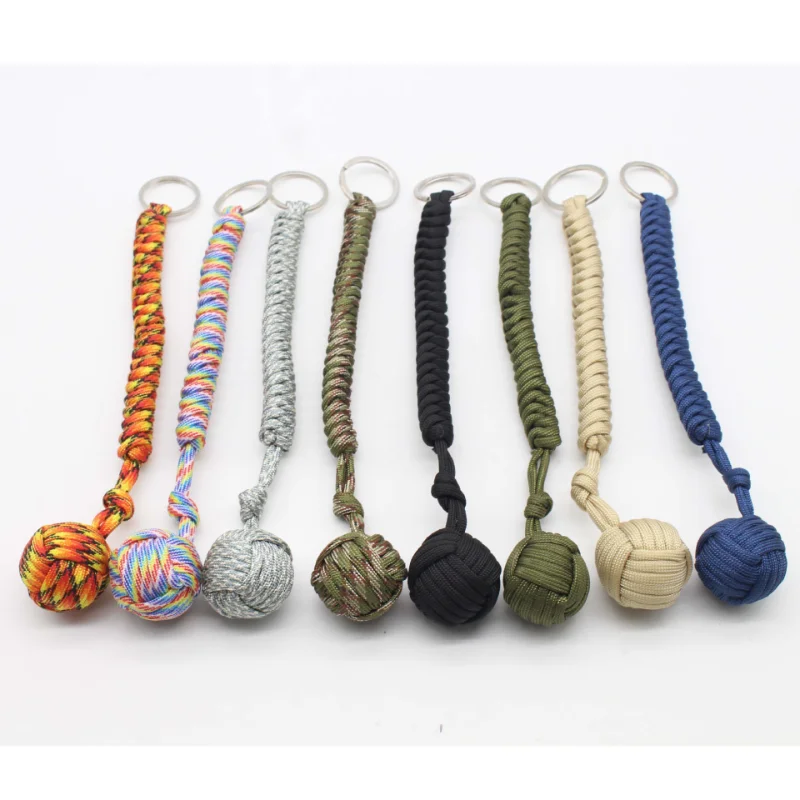 Paracord Steel Parachute Ball Chaveiro ao ar livre Proteção de sobrevivência de emergência Monkey Camping Lanyard, Punho de rolamento