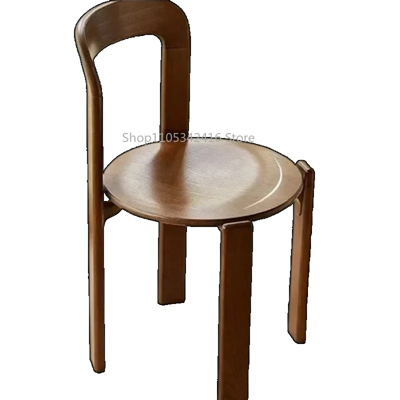 Solid Beech Plywood Nordic Wooden Chair, Stackable Dining Seat with Vintage Curved Backrest, Modern Furniture