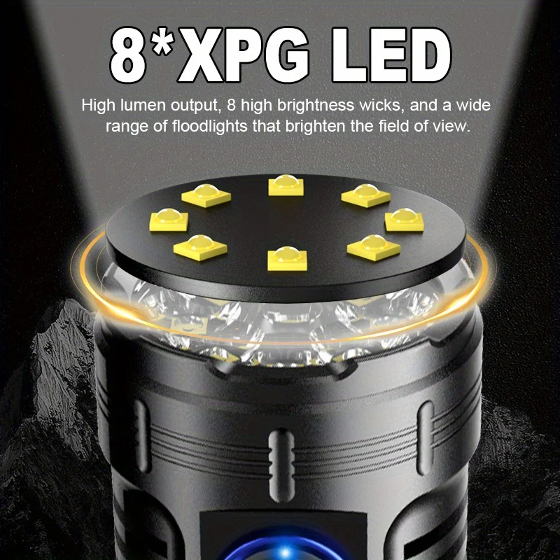 슈퍼 밝은 미니 팜 손전등 충전식 휴대용 토치 8 모드 조명 배낭 포켓 램프 야외 작업 캠핑
