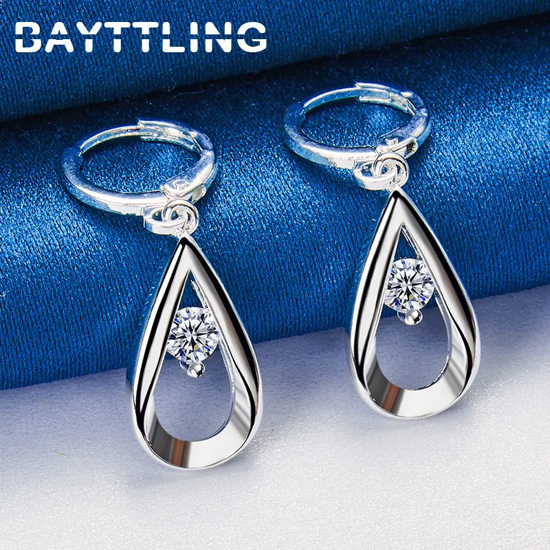 

925 Sterling Silver 17MM Exquisite Zircon Water Drop Earrings For Women Fashion Temperament Wedding Gift Jewelry Accessories