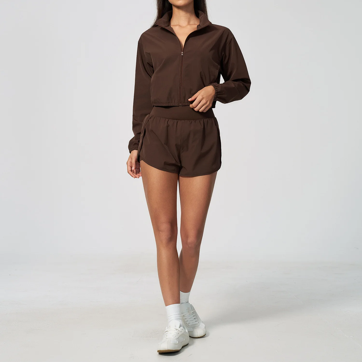 Yoga Set Women 2 Piece Tracksuit Sportswear Suit Outfits Clothing Cropped Jacket Shorts Set Fitness Running Workout Gym Training