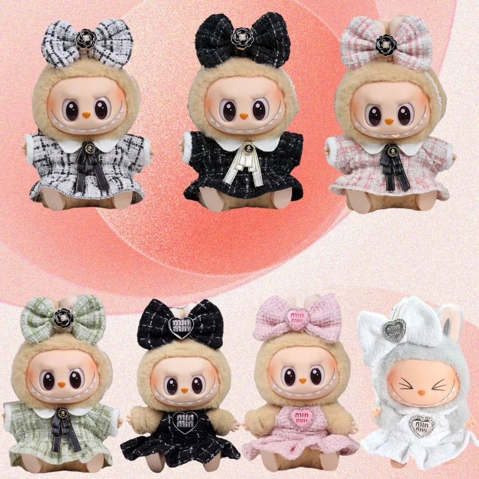 

For 15CM Labubu V2 cloth baby clothes outfit vinyl pendant labubu sitting party doll clothes for labubu decortaion